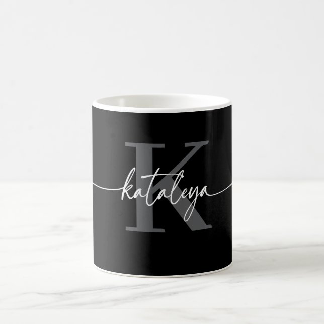 Personalized Black Monogram Coffee Mug with Name Kaffeetasse (Mittel)