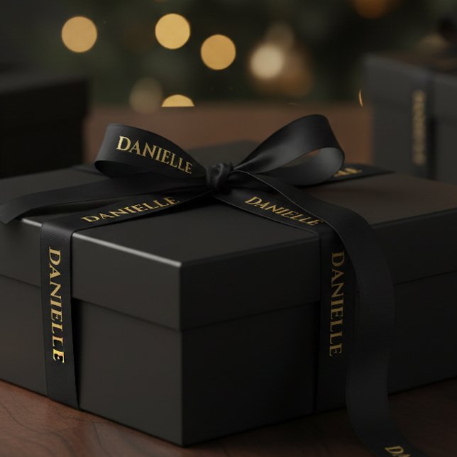Personalized Black Ribbon with Gold Name Text Satinband (Von Creator hochgeladen)