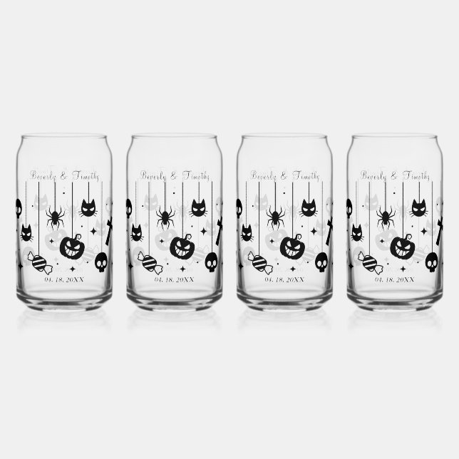 Personalized Black Text Spooky Wedding Dosenglas (Vorderseite)