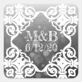 Personalized Black Wedding Date & Initials Sticker
