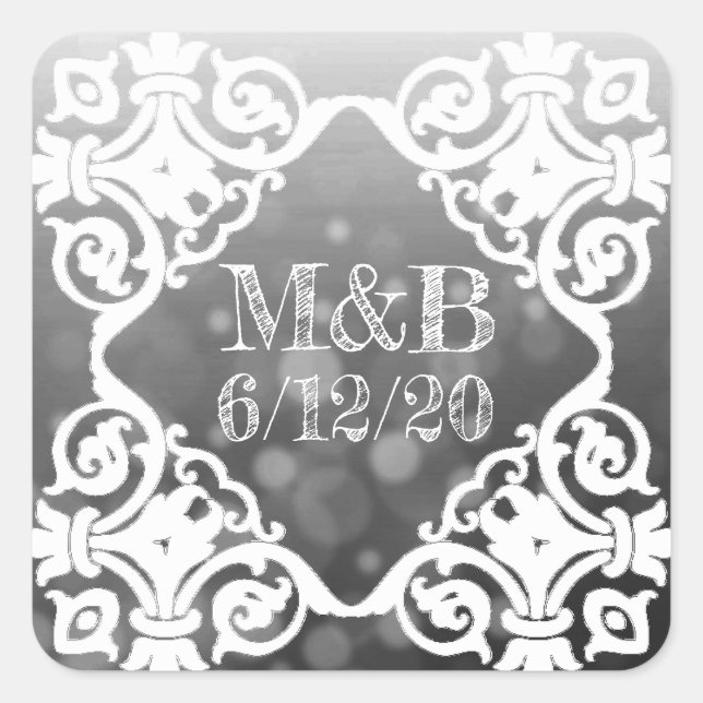 Personalized Black Wedding Date & Initials Sticker (Vorderseite)