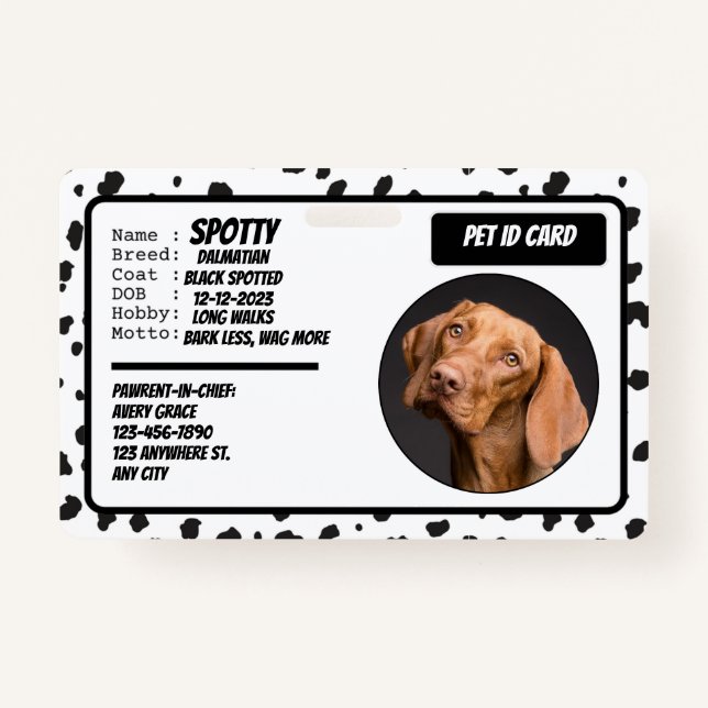 Personalized Black White Modern Dog Photo ID Badge (Devant)