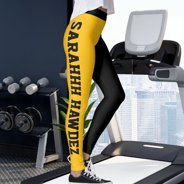 Personalized Black Yellow Orange Stripes Yoga Gift Leggings (Von Creator hochgeladen)