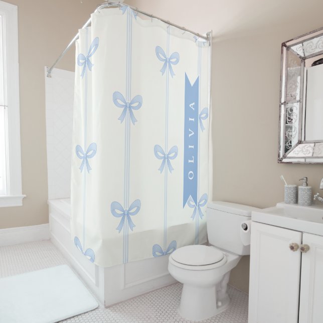 Personalized Blue Bow Coquette Name Aesthetic Duschvorhang (Beispiel)