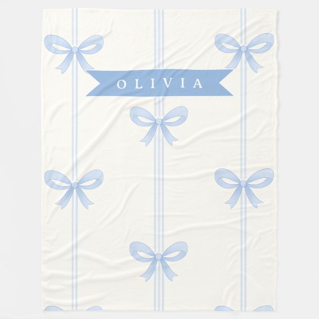 Personalized Blue Bow Coquette Name Aesthetic Fleecedecke (Vorderseite)