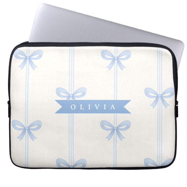 Personalized Blue Bow Coquette Name Aesthetic Laptopschutzhülle (Vorderseite)