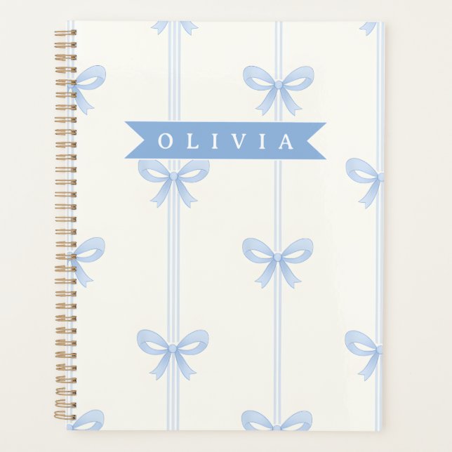 Personalized Blue Bow Coquette Name Aesthetic Planer (Vorderseite)