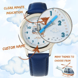 Personalized Blue Boys Helicopter Learning Time Armbanduhr