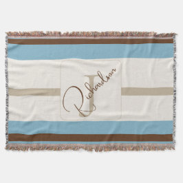 Personalized Blue Brown Stripe Monogram Coastal Decke