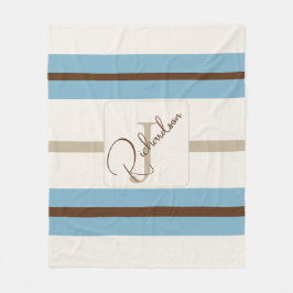 Personalized Blue Brown Stripe Monogram Coastal Fleecedecke