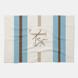 Personalized Blue Brown Stripe Monogram Coastal Geschirrtuch