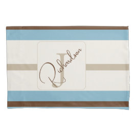 Personalized Blue Brown Stripe Monogram Coastal Kissenbezug