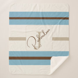 Personalized Blue Brown Stripe Monogram Coastal Sherpadecke