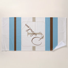 Personalized Blue Brown Stripe Monogram Coastal Strandtuch