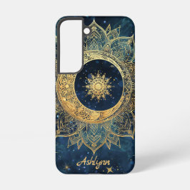 Personalized Blue Celestial Gold Sun Moon Mandala Samsung Galaxy Hülle
