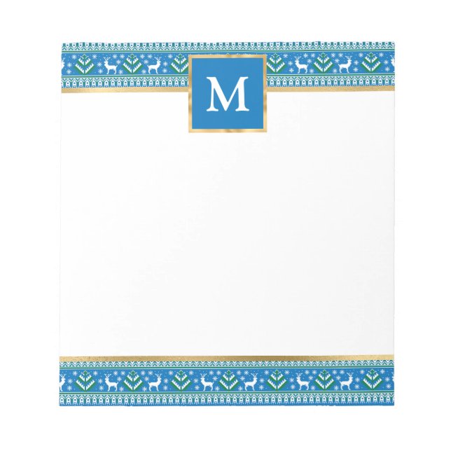 Personalized Blue Christmas Fair Isle Notizblock (Vorderseite)