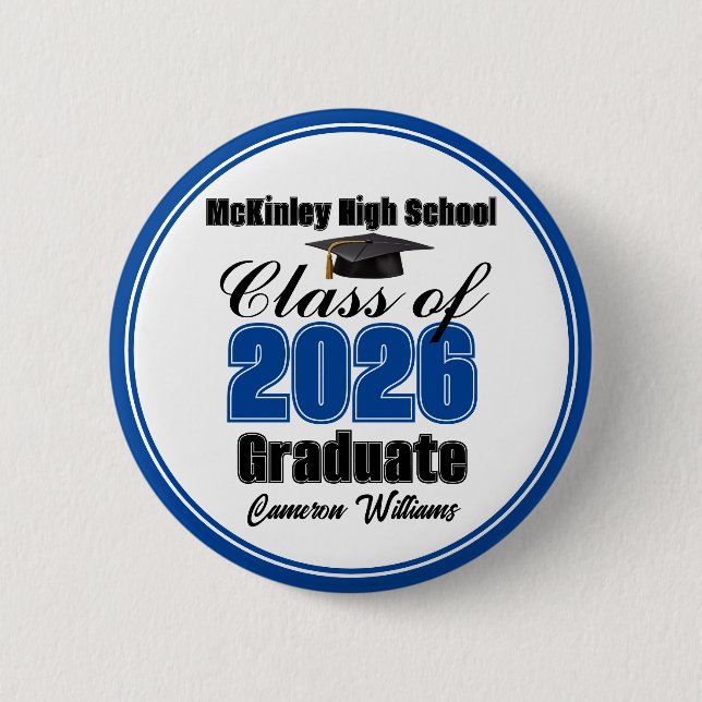 Personalized Blue Class of 2026 Graduation Party Button (Vorderseite)