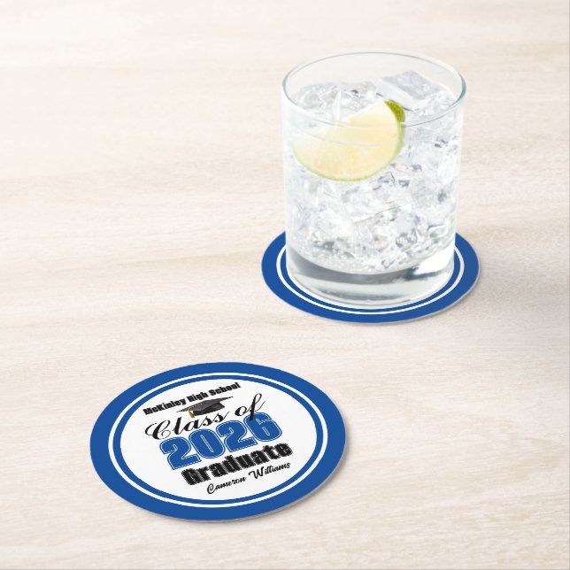 Personalized Blue Class of 2026 Graduation Party Runder Pappuntersetzer (Vor Ort)