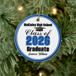 Personalized Blue Class of 2026 Graduation Photo Keramik Ornament