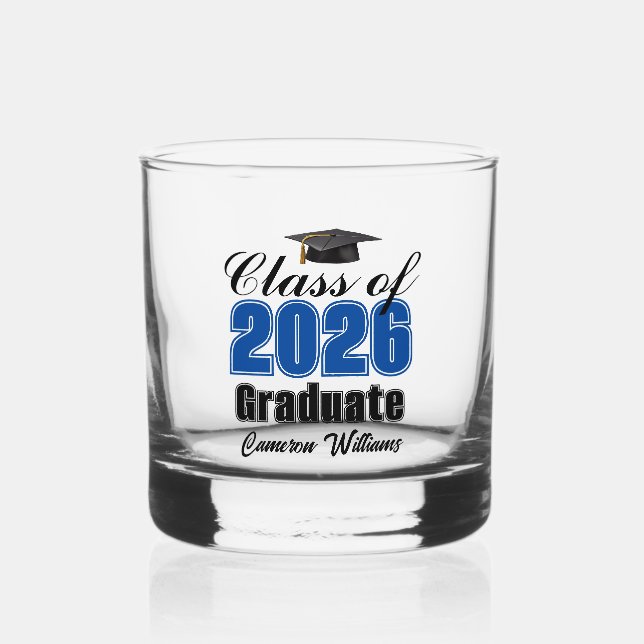 Personalized Blue Class of 2026 Graduation Whiskyglas (Vorderseite)