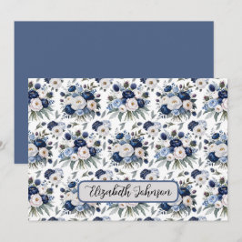 Personalized Blue Floral Botanical Note Card Mitteilungskarte