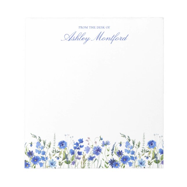 Personalized Blue Floral Notepad Notizblock (Vorderseite)