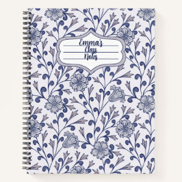 Personalized Blue Floral Spiral Notebook 8.5x11 Notizbuch