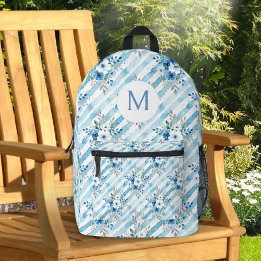 Personalized Blue Floral Travel Aesthetic Bedruckter Rucksack