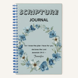 Personalized blue flower Bible Scripture jeremiah  Notizbuch