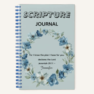 Personalized blue flower Bible Scripture jeremiah Notizbuch