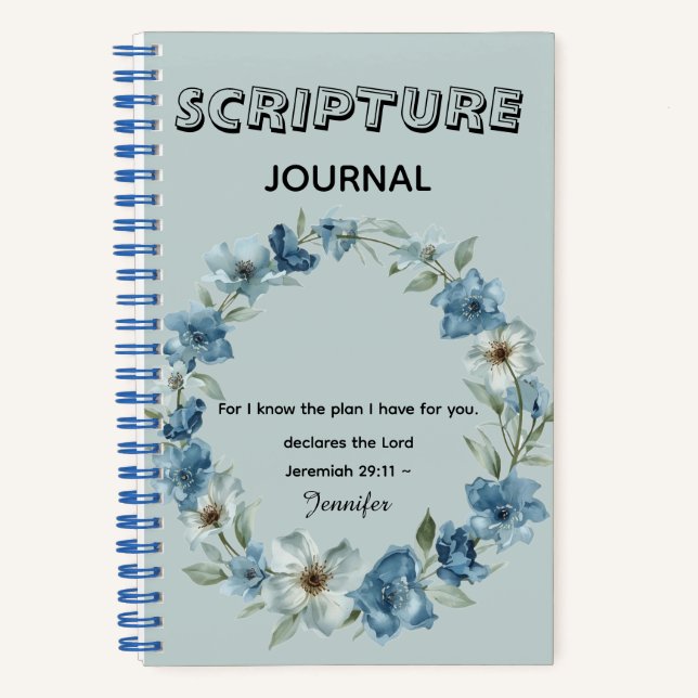 Personalized blue flower Bible Scripture jeremiah  Notizbuch (Vorderseite)