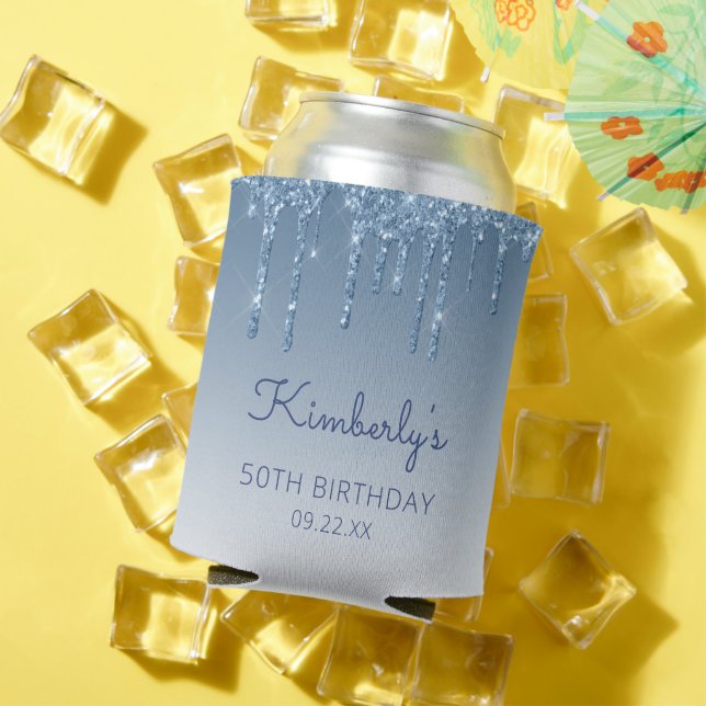 Personalized Blue Glitter Drip 50th Birthday Dosenkühler (In Situ Sommer)