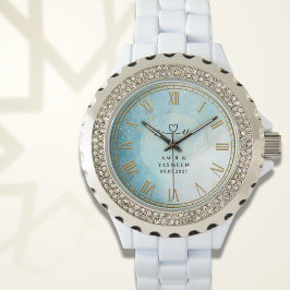 Personalized Blue Marble Women’s Rhinestone Watch  Armbanduhr