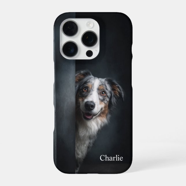 Personalized Blue Merle Aussie Portrait iPhone 16 Pro Hülle (Rückseite)
