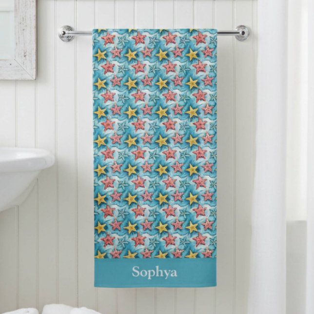 Personalized Blue Nautical Starfish Strandtuch (Von Creator hochgeladen)