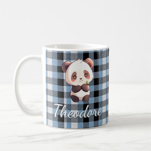 Personalized Blue Plaid Panda Kaffeetasse (Links)