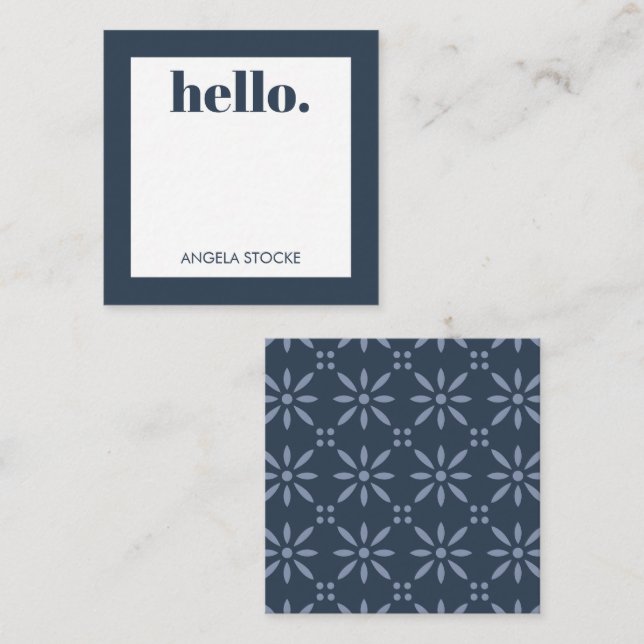 Personalized Blue Retro Flower Mitteilungskarte (Vorne/Hinten)