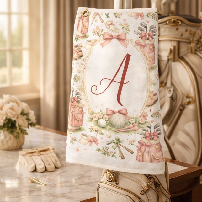 Personalized Blush Bow Golf Monogram Golfhandtuch (Von Creator hochgeladen)