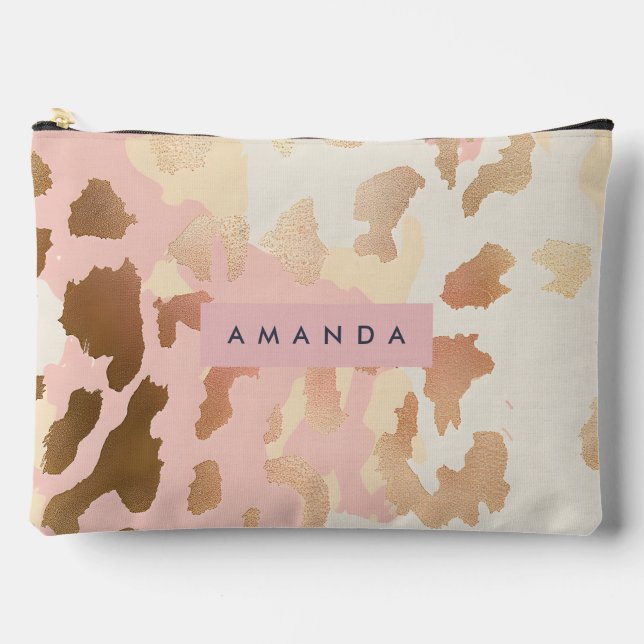 Personalized Blush Pink and Gold Leopard Print Zubehörtasche (Vorderseite)