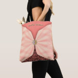 Personalized Blush Pink Jewel Textile Illusion Tasche<br><div class="desc">An elegant personalized name tote bag designed to capture attention with refined artistry and sophisticated detail. This custom tote features a stunning trompe-l’œil effect that beautifully mimics layered fabrics, soft shadows, and delicately wrapped checkered voile. The illusion of flowing textile panels creates depth and dimension, giving the bag a couture-inspired...</div>