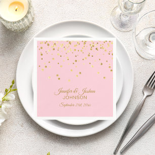 Personalized Blush Pink Rose Gold Confetti Wedding Serviette