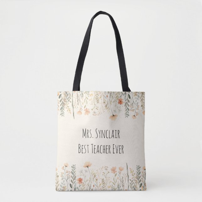 Personalized Blush Wildflower Teacher Thank You Tasche (Vorderseite)