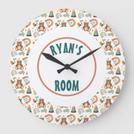 Personalized Boho Bear Clock Große Wanduhr