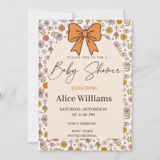 Personalized Boho Floral Bow Baby Shower Invite Einladung