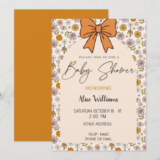 Personalized Boho Floral Bow Baby Shower Invite Einladung