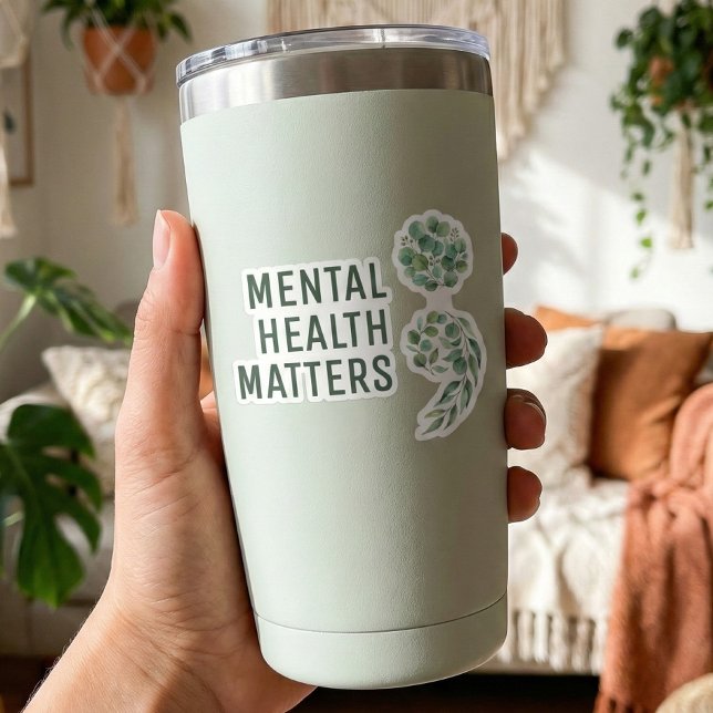 Personalized Boho Mental Health Semicolon Greenery Aufkleber (personalized_boho_mental_health_semicolon_greenery_ custom_sticker)