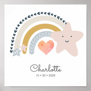 Personalized Boho Rainbow Name Date Of Birth Poster
