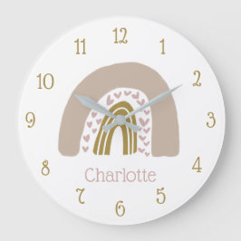 Personalized Boho Rainbow Pink Gold Große Wanduhr