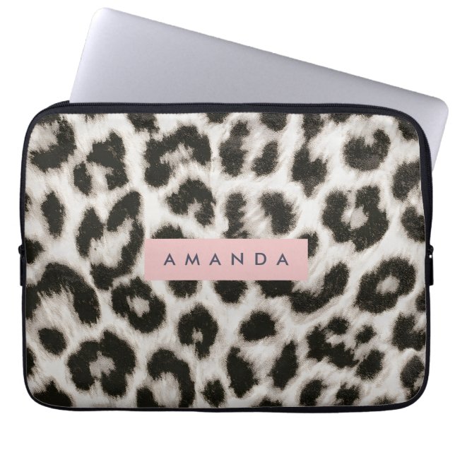 Personalized Bold Black & White Leopard Print  Laptopschutzhülle (Vorderseite)