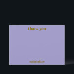Personalized Bold Purple Gold Modern Bat Mitzvah Dankeskarte<br><div class="desc">This personalized thank you design features a soft purple background with simple, modern typography and a clean layout. Designed for Bat Mitzvahs, birthdays, and milestone celebrations, it works well for sending notes of thanks after the event. The cool dusty blue color coordinates easily with matching invitations and décor pieces. A...</div>